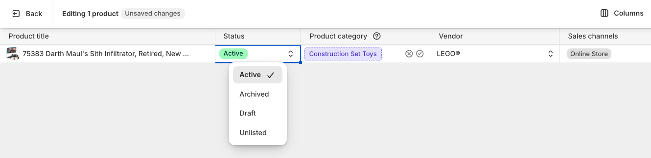 Status column changed from Draft to Active